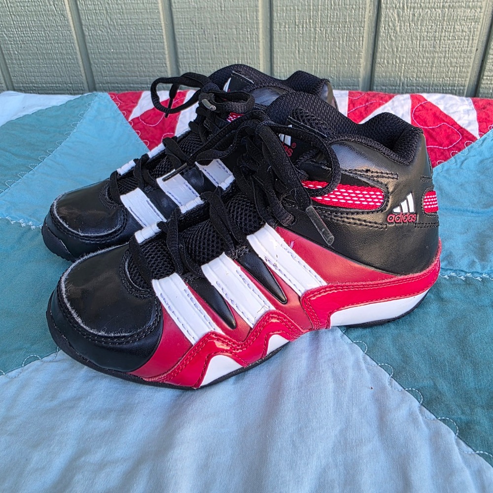 Adidas Basketball Shoes Kids Size 12K Black Red White High Top Sneakers